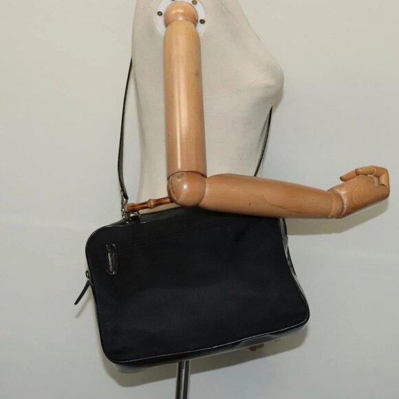 GUCCI Bamboo Hand Bag Nylon 2way Black Silver 000 2040 0538 Auth SW805 - Picture 3 of 16